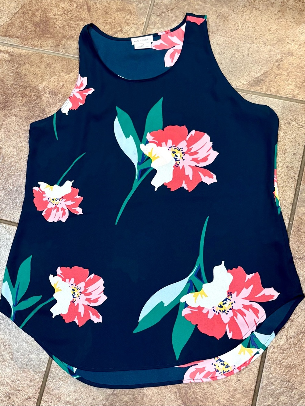 Van Heusen Navy Floral Sleeveless Camisole with Pink Blooms-Medium